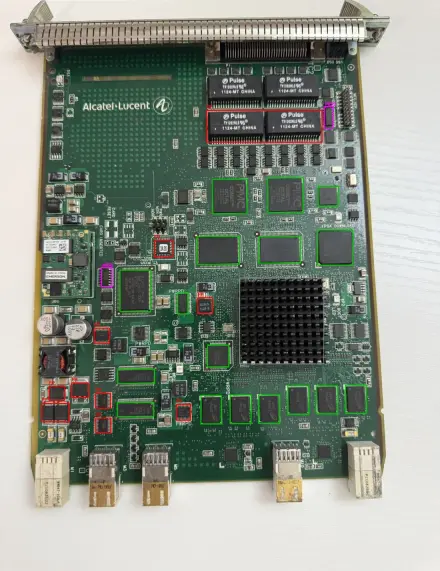 Board 08, Alcatel-Lucent PMC framer card: 17 of 19 found, 10 false alarms.