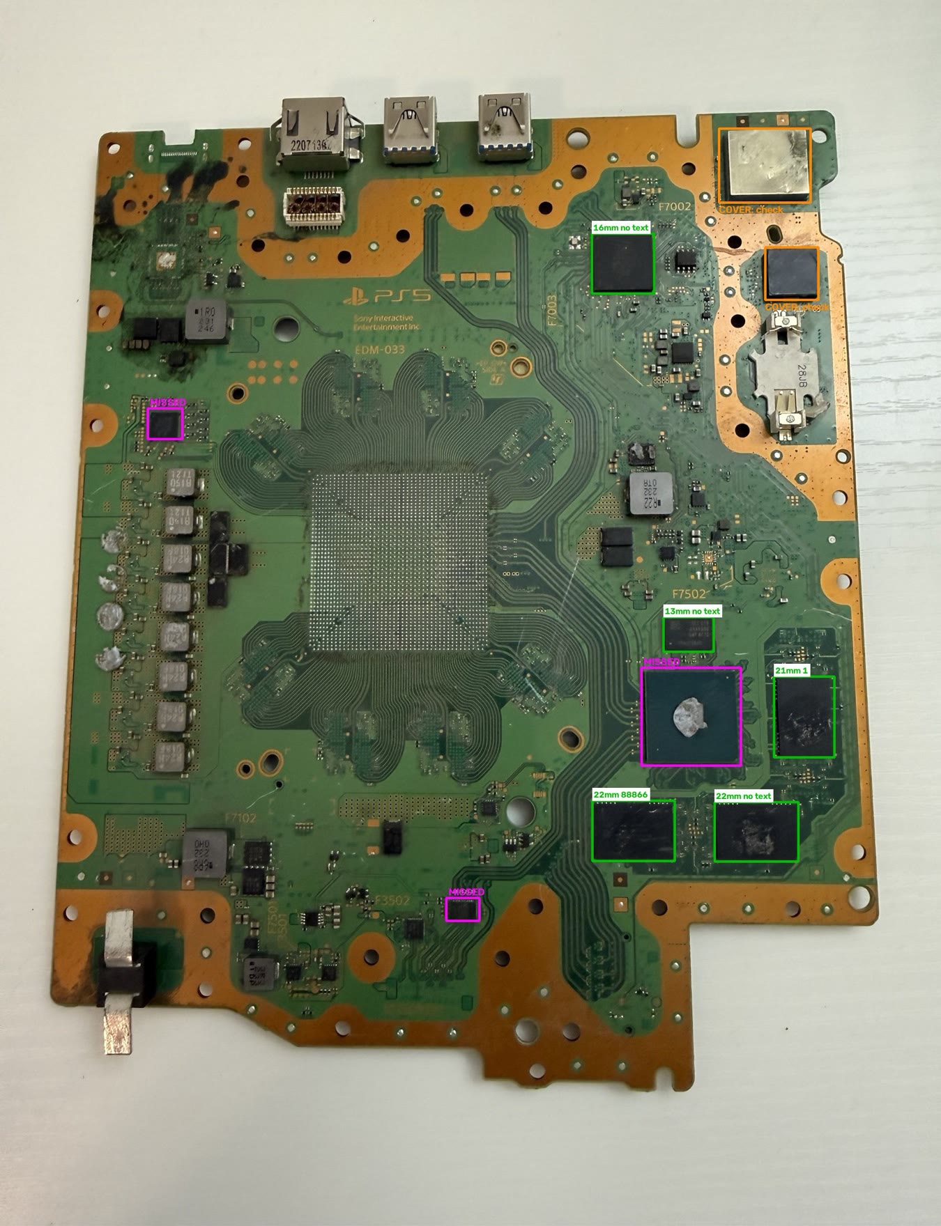 Detector output on a Sony PS5 motherboard.